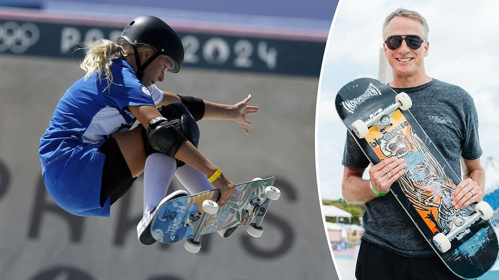 Tony Hawk (oik.) on ollut seuraamassa Pariisin olympiaskeittausta. Heili Sirviö sai legendalta kehuja.