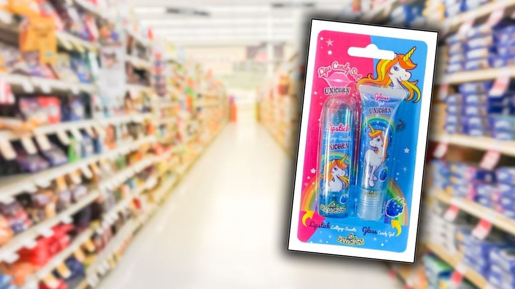 Yksisarvisen kuvalla koristeltua Funny Candy Unicorn Lips Candy Set -tuotteen tiettyä erää ei tule käyttää.