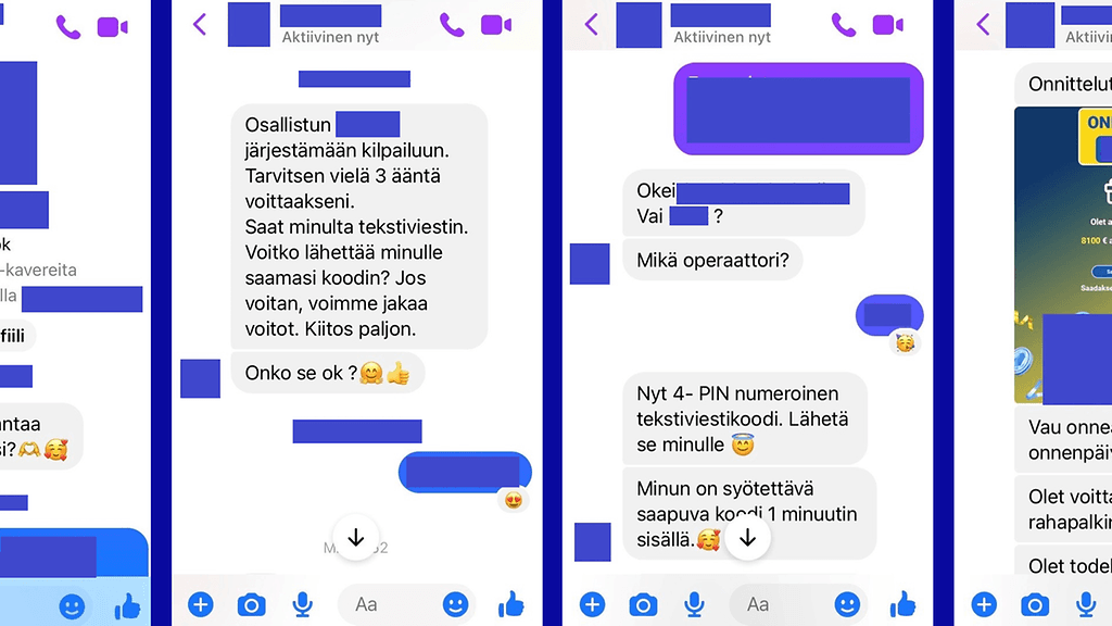 Arvontahuijauksen uhriksi joutunut kävi tällaista viestinvaihtoa huijarin kanssa. Kuva: Poliisi