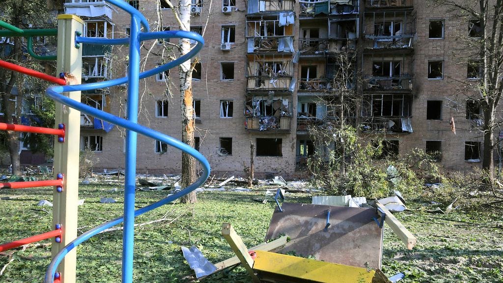 Tuhoutunut rakennus Kurskin kaupungissa 11. elokuuta.