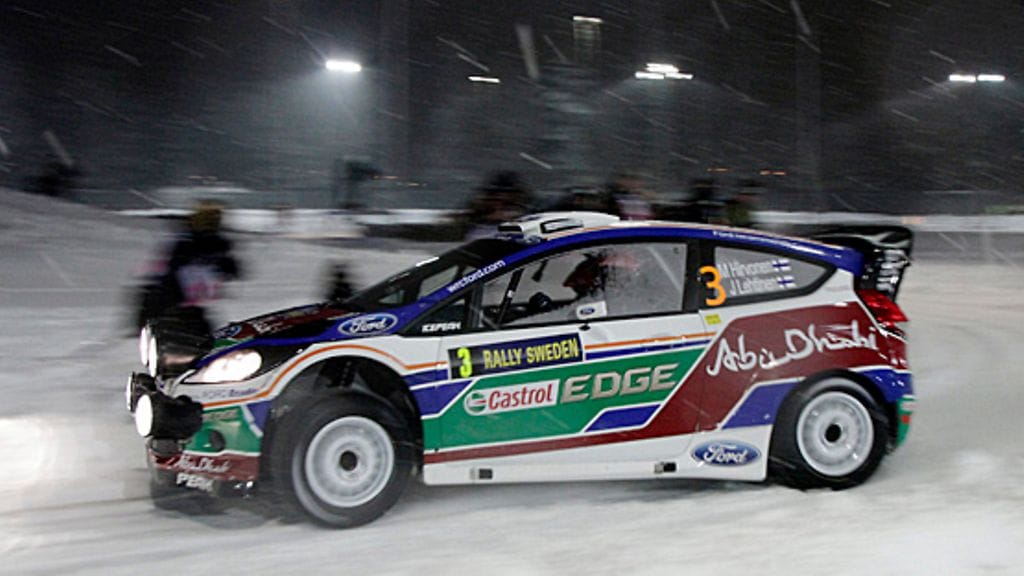 Mikko Hirvonen Ruotsin MM-rallissa.