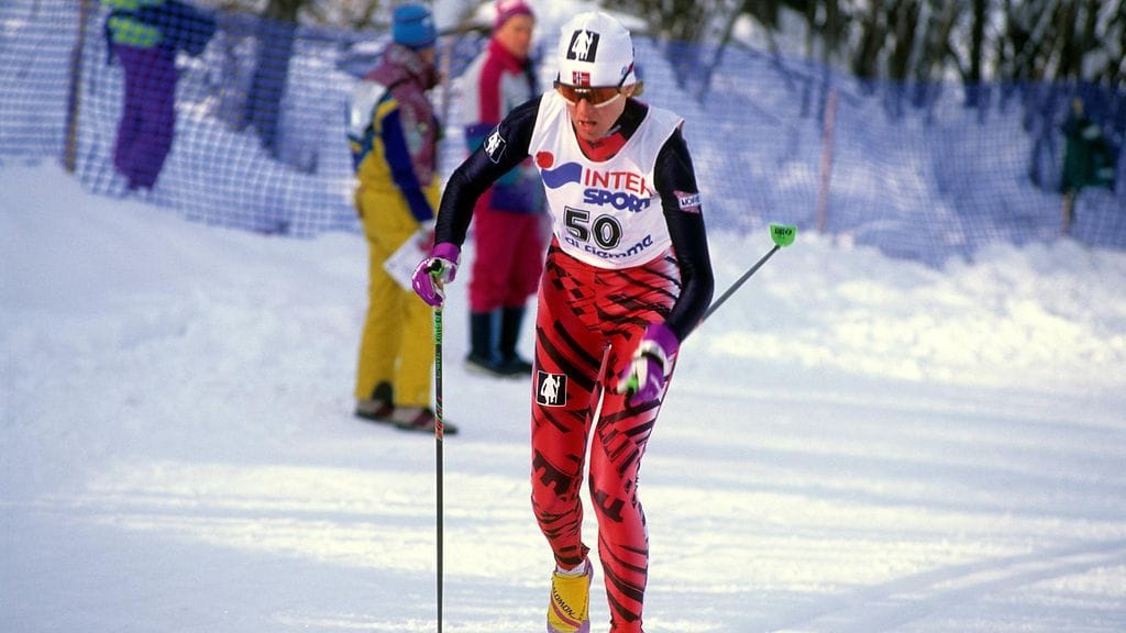Trude Dybendahl hiihti maailmanmestariksi viiden kilometrin perinteisen kilpailussa vuonna 1991 Val di Fiemmessä.