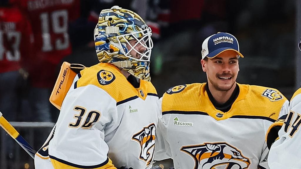 Jaroslav Askarov (vas.) pelasi vain harvoin Nashville Predatorsissa. Juuse Saros on hoidellut ykkösmaalivahdin roolia rautaisesti.