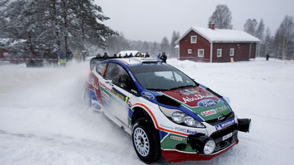 Mikko Hirvonen Ruotsin MM-rallissa.