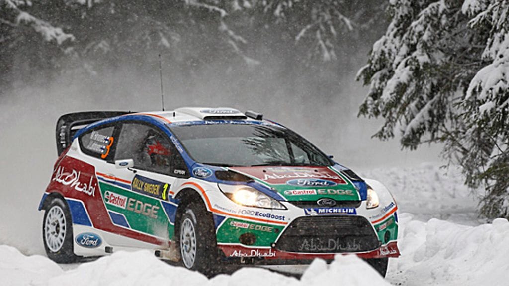 Mikko Hirvonen Ruotsin MM-rallissa.