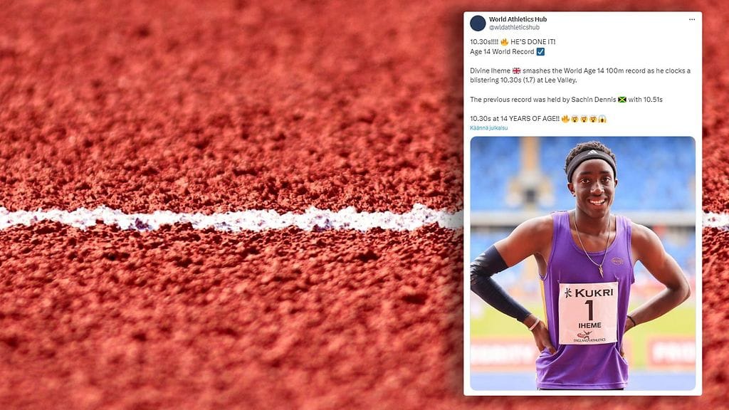Divine Iheme, 14, juoksi sata metriä aikaan 10,30.