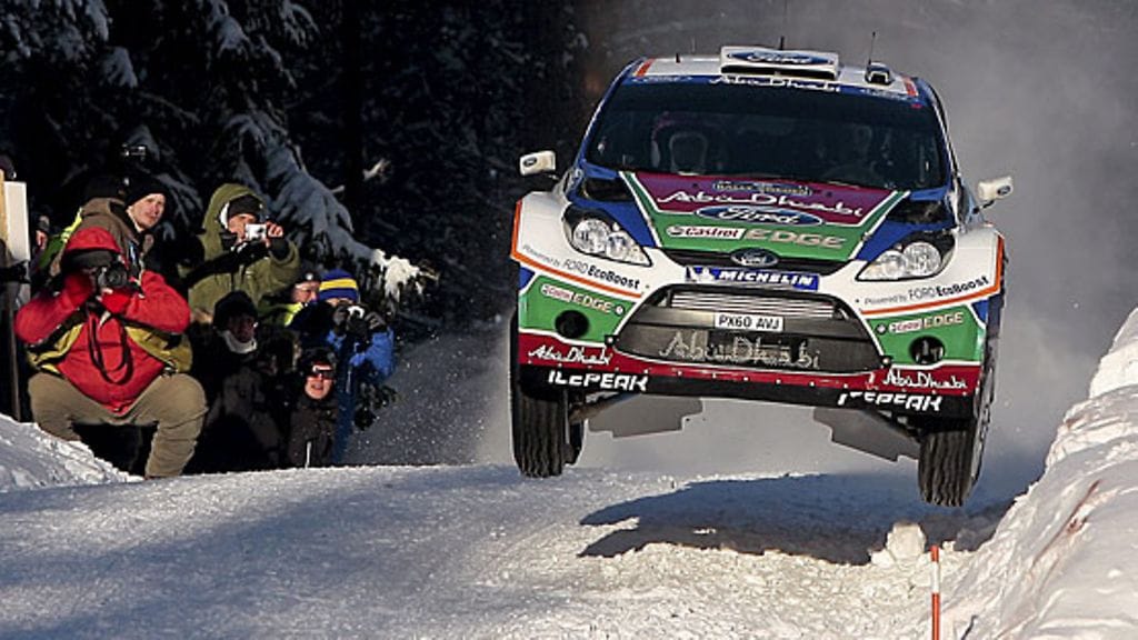 Mikko Hirvonen Ruotsin MM-rallissa.