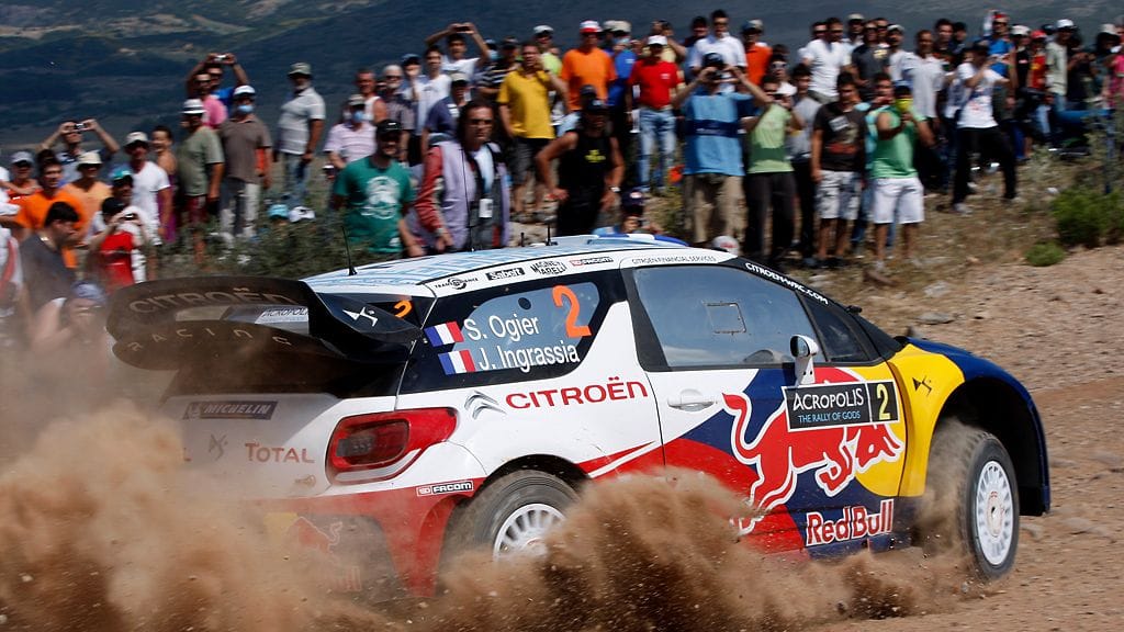 Sebastien Ogier vauhdissa Kreikan MM-rallissa.