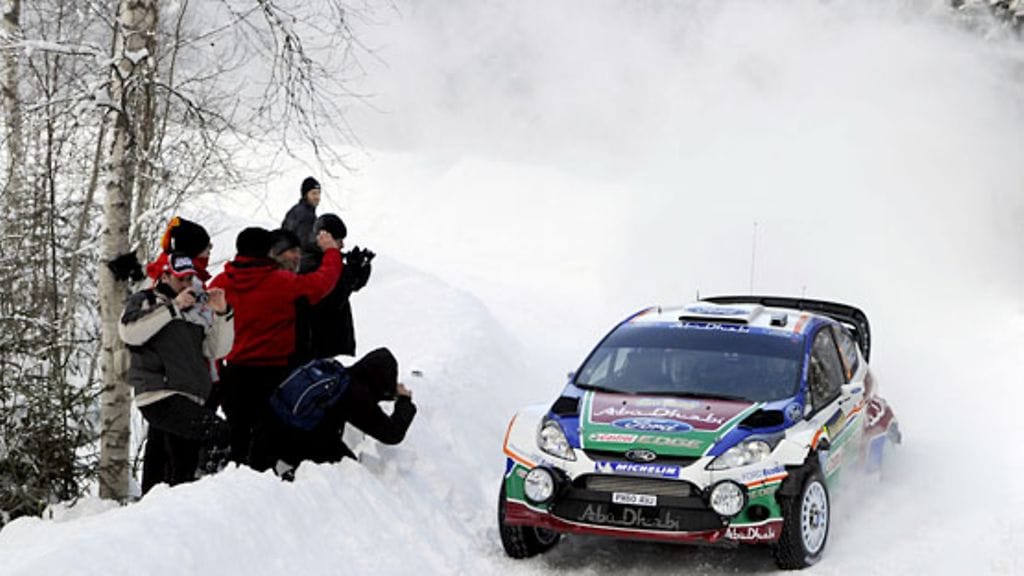 Mikko Hirvonen Ruotsin MM-rallissa.