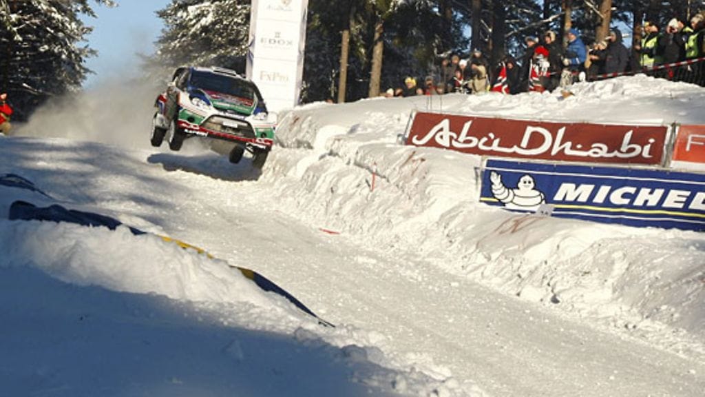 Mikko Hirvonen Ruotsin MM-rallissa.