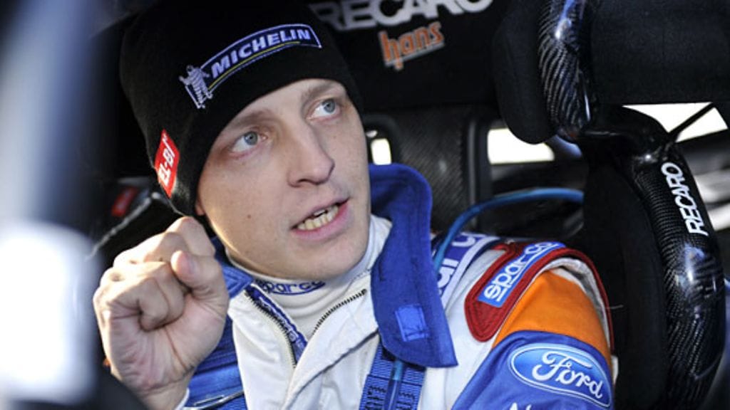 Mikko Hirvonen Ruotsin MM-rallissa.