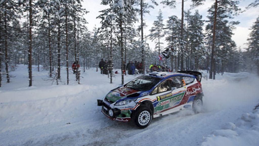 Mikko Hirvonen Ruotsin MM-rallissa.