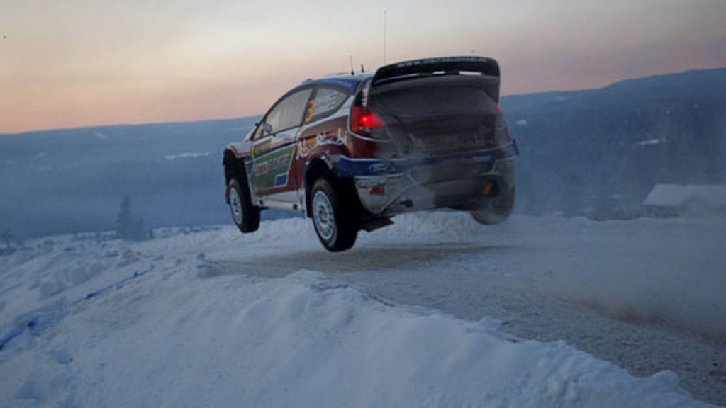 Mikko Hirvonen Ruotsin MM-rallissa.