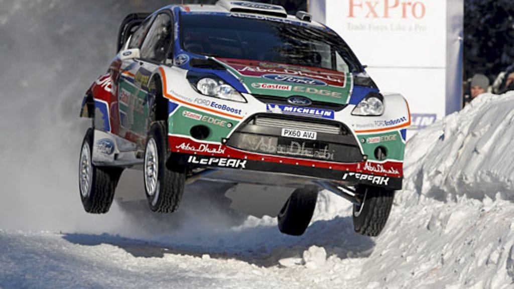 Mikko Hirvonen Ruotsin MM-rallissa.