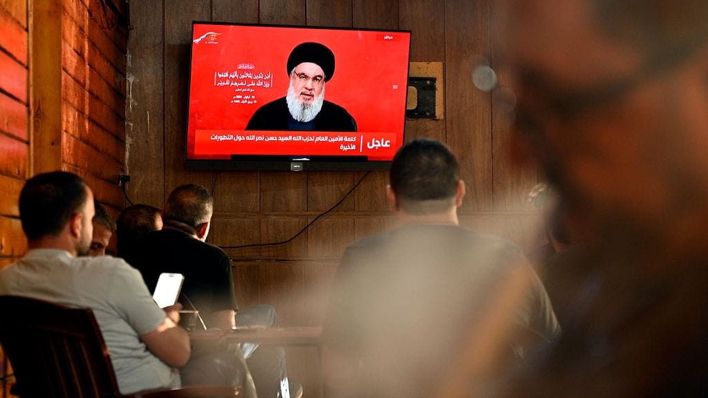 Hizbollah-johtaja Hassan Nasrallah piti ensimmäisen tv-puheensa räjähdysnten jälkeen.
