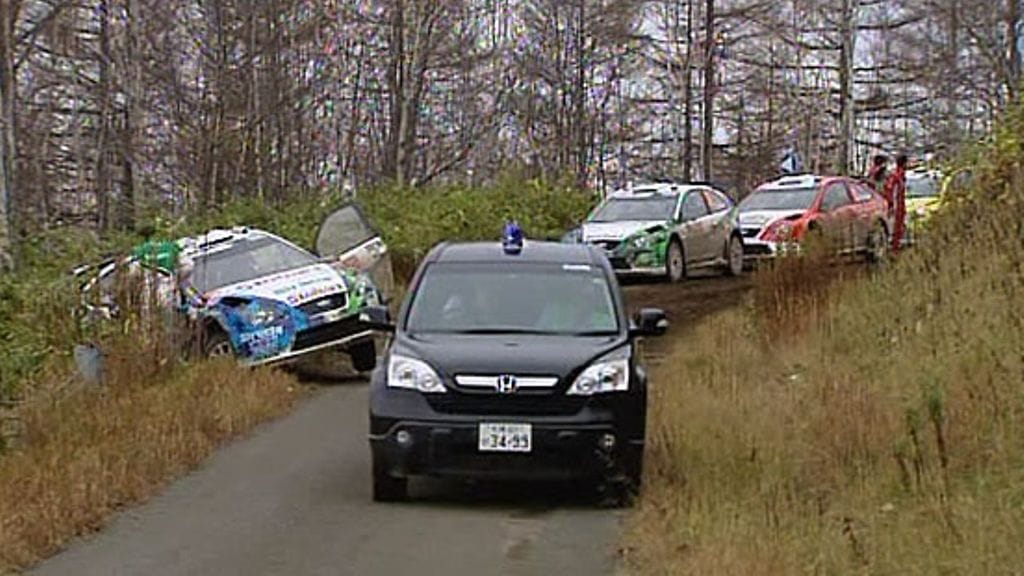 Francois Duvalin auto Japanin rallin ulosajon jälkeen. (Kuva: MTV Oy)
