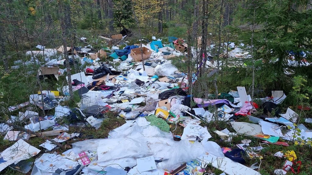 Roskien joukossa on avaamattomia kirjekuoria ja henkilökohtaisia papereita.