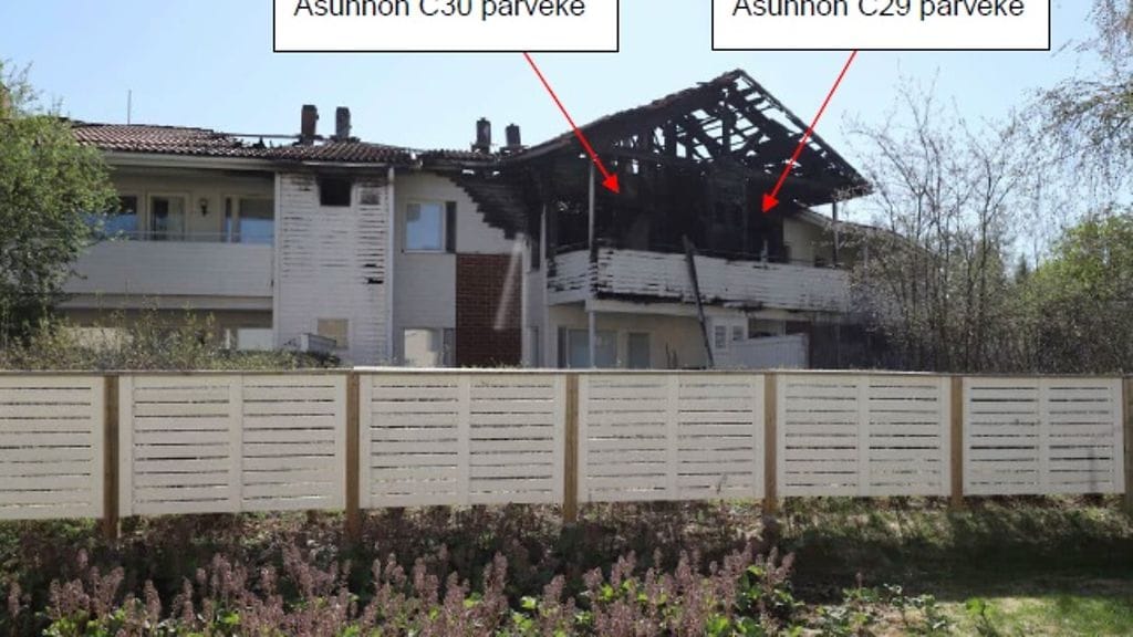 Tulipalo sai alkunsa asunnosta C30 ja levisi nopeasti myös asuntoon 29C. Kuva poliisin esitutkintapöytäkirjasta.
