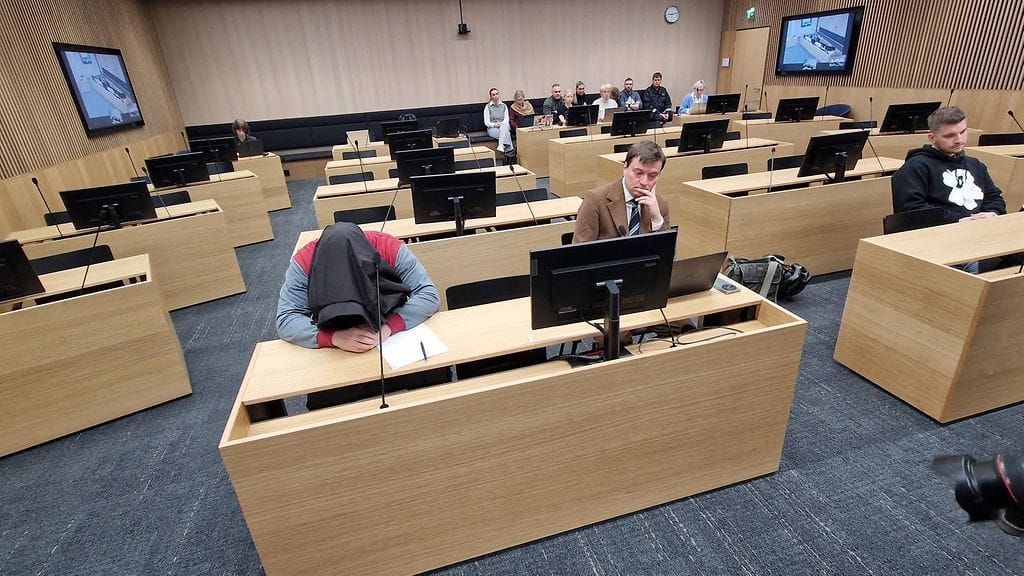 Lämsä peitti kasvonsa oikeudenkäynnin alussa.