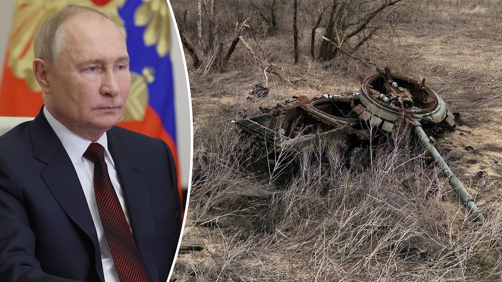 Venäjän armeijan panssaritappiot kasautuvat. Tuhoutunut venäläinen taistelupanssarivaunu kuvattiin Donetskin alueella helmikuussa 2024.