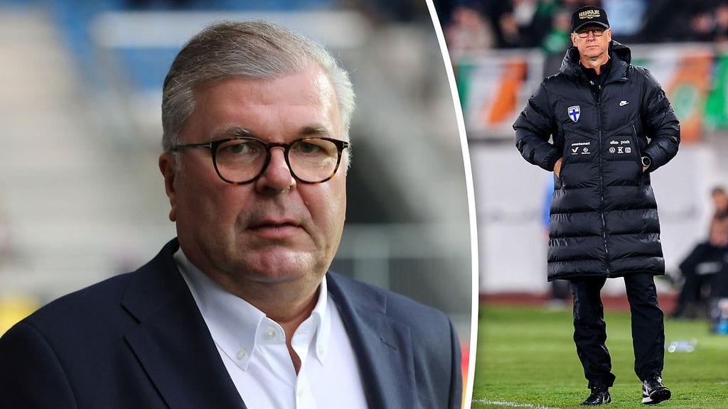 Huuhkajien päävalmentajalla Markku Kanervalla (oikealla) on Palloliiton puheenjohtajan Ari Lahden luottamus.