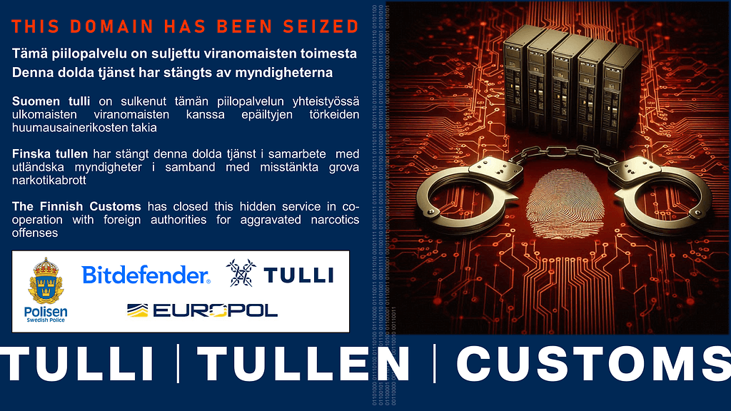 Tullin sulkeman Sipulitie-kauppapaikan verkkopalvelimilla näkyvä banneri.