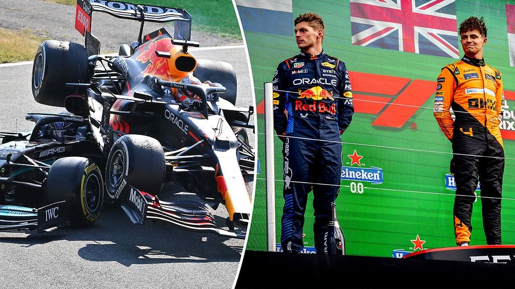 Max Verstappen on kokenut kovia tilanteita urallaan, varsinkin kaudella 2021 Lewis Hamiltonia vastaan (vas.). Nyt hän taistelee MM-tittelistä Lando Norrisin (oik.) kanssa.