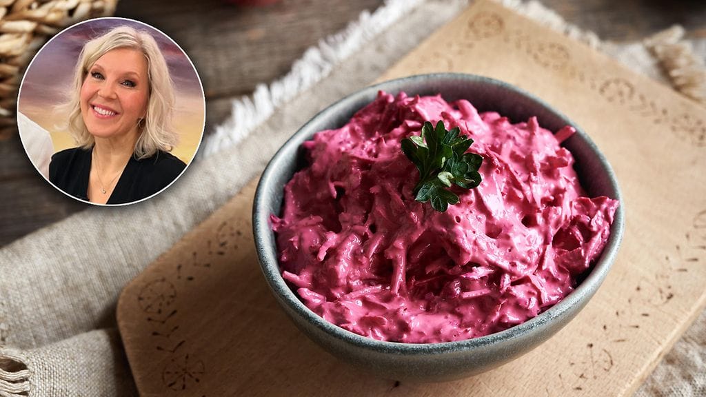 Vappu Pimiän joulupöydästä löytyy aina yksi valmisruoka: punajuuri-piparjuurisalatti.