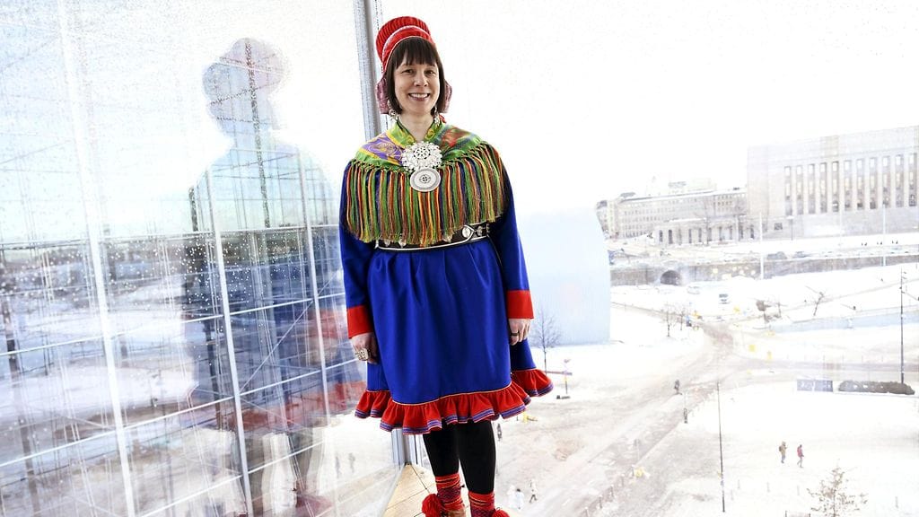 Suomen saamelaiskäräjien puheenjohtaja Pirita Näkkäläjärvi Helsingissä 12. helmikuuta 2024.