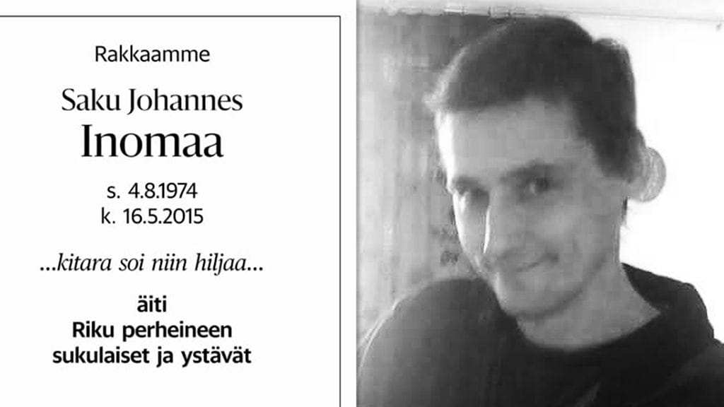 Omaiset muistavat Helsingin Sanomissa Saku Inomaata, jonka ruumis löytyi elokuussa yhdeksän vuoden kateissa olon jälkeen.