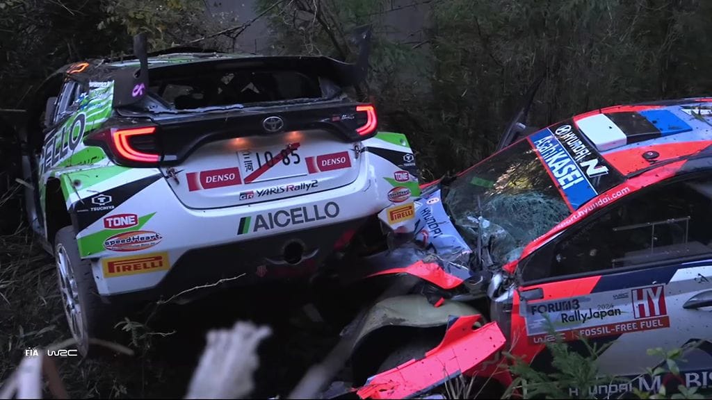 Heikki Kovalainen ajaa ulos – päätyy ojassa odottavan Ott Tänakin auton päälle