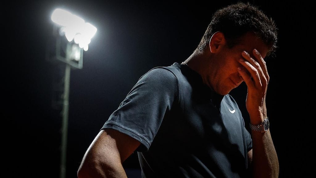 Juan Martin del Potro tennistappion murtamana helmikuussa 2022.