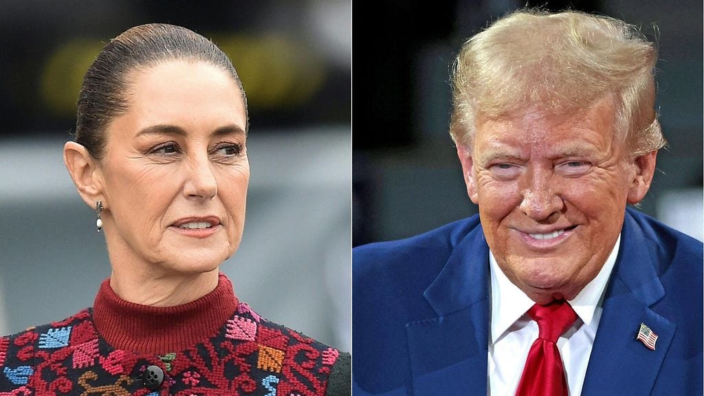 Kuvassa Meksikon presidentti Claudia Sheinbaum (vas.) ja Yhdysvaltain entinen ja tuleva presidentti Donald Trump.