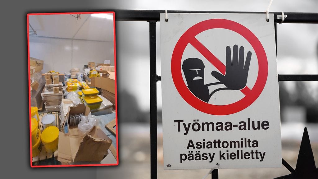 Vasemmalla rakennustarvikkeita, joita vilpillä oli tilattu.