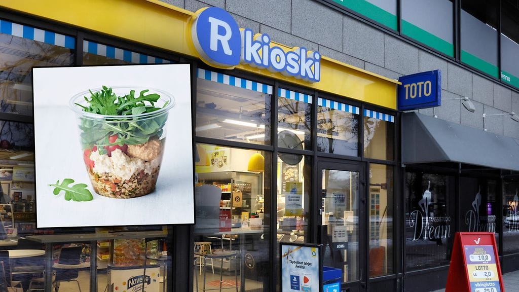 R-kioski vetää erän salaatteja myynnistä.