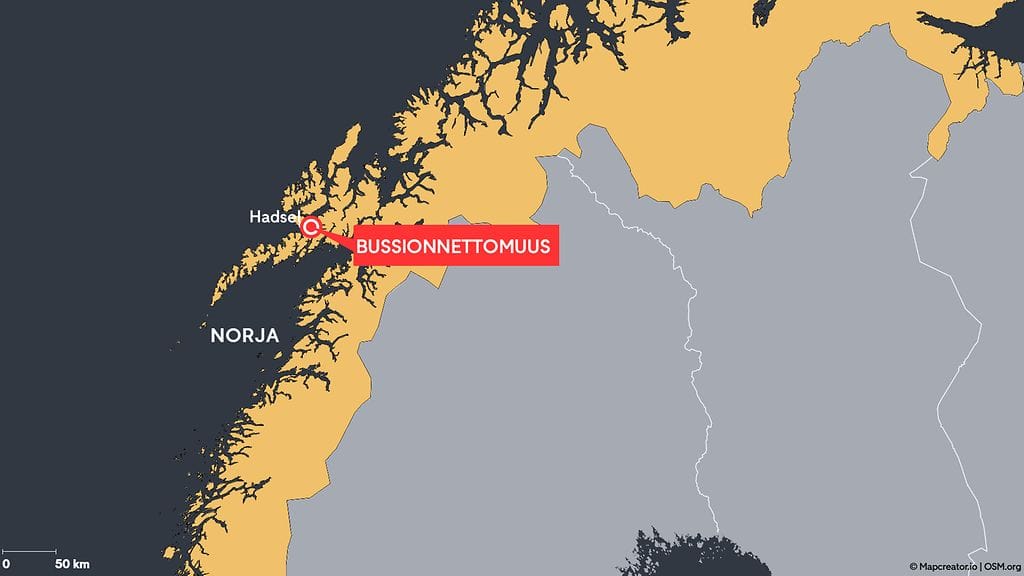 Norja bussionnettomuus joulukuu 2024 kartta