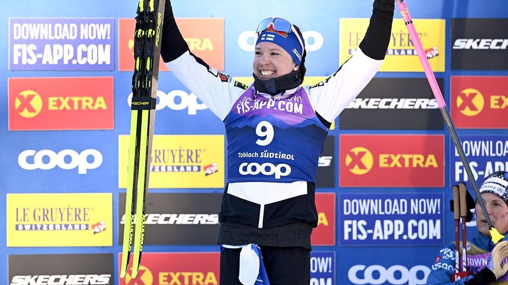 Kerttu Niskanen tuuletti toista sijaansa Toblachissa.