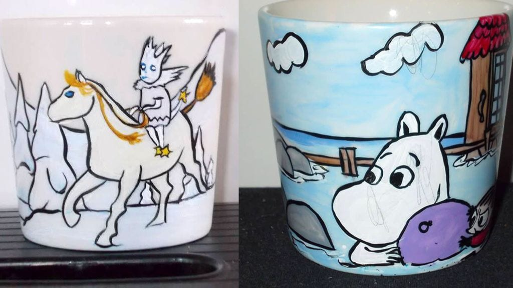 Virpi Mieskolainen, 43, maalasi omaan käyttöönsä sarjan muumihahmomukeja (1)