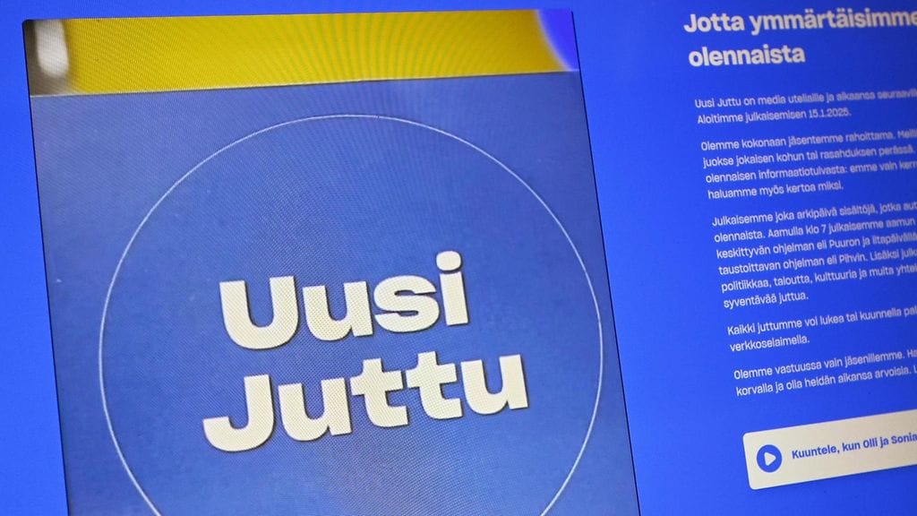 Kuvakaappaus Uuden Jutun verkkosivuilta aloituspäivänä keskiviikkona.