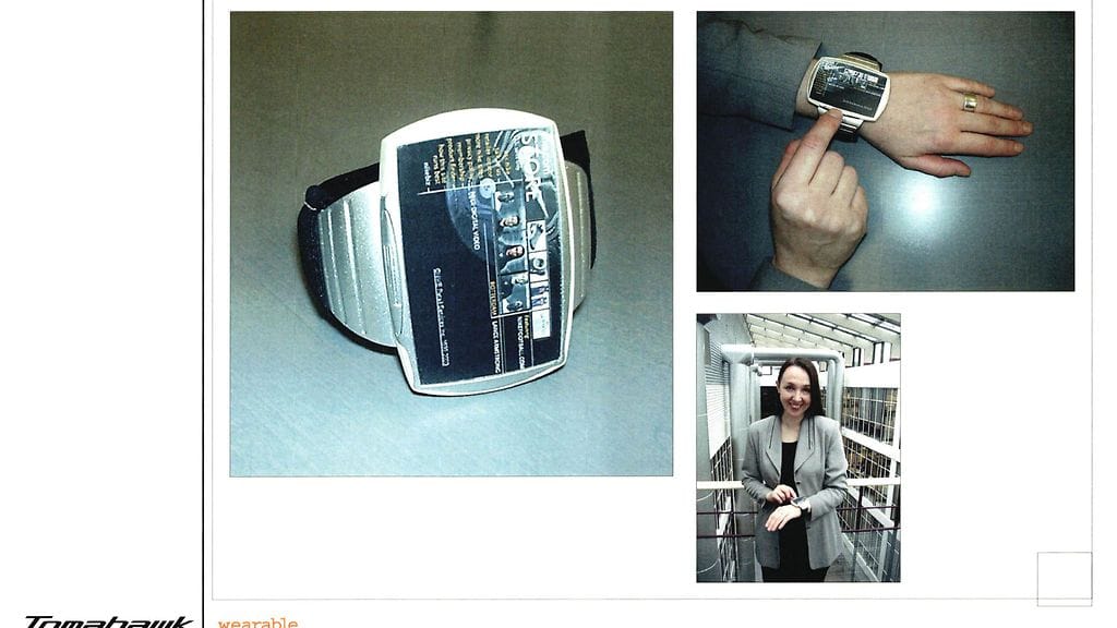 Ranteeseen puettava Webpad-konsepti vuodelta 2000. Kuva: Nokia Design Archive