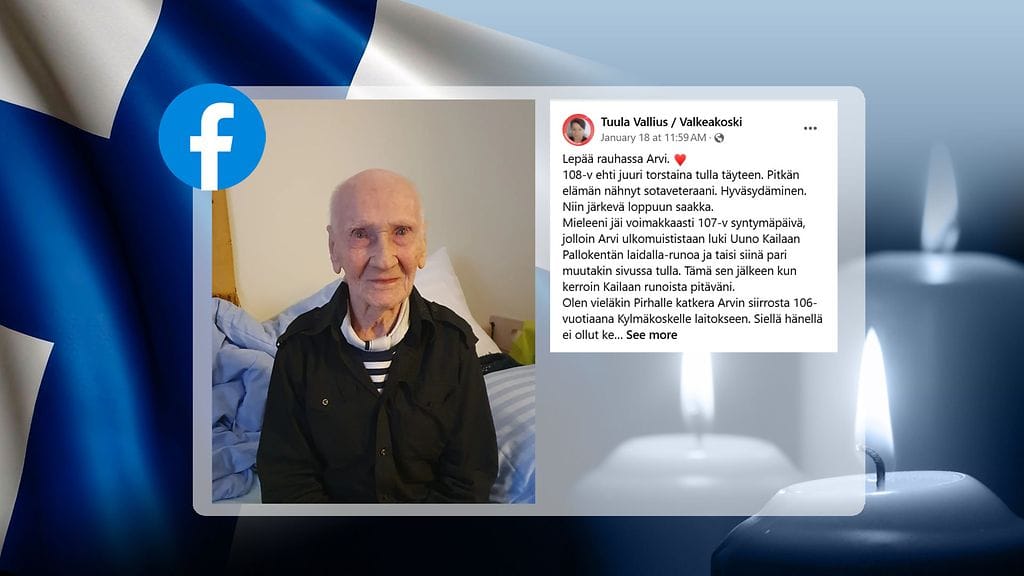 Sotaveteraani Arvi Hämäläisen menehtymisestä kirjoitti kunta- ja aluevaaliehdokas Tuula Vallius (sd) Facebookissa.