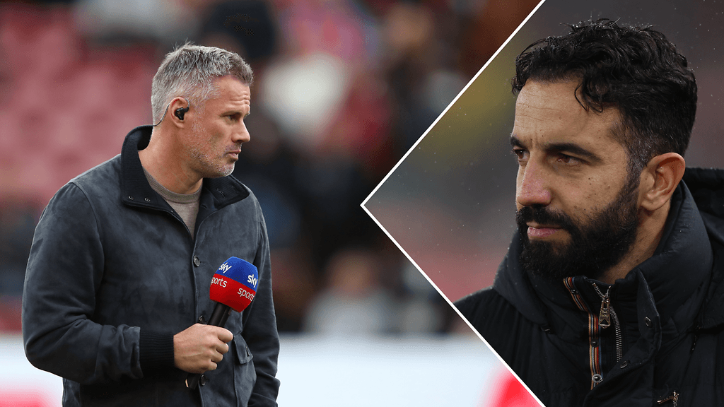 Jamie Carragher (vas.) kritisoi Ruben Amorimin rajua ulostuloa.