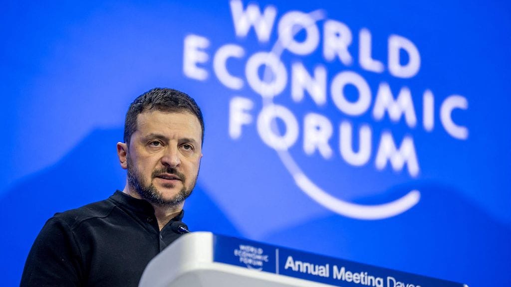 Presidentti Zelenskyi Davosin talousfoorumissa 21. tammikuuta.