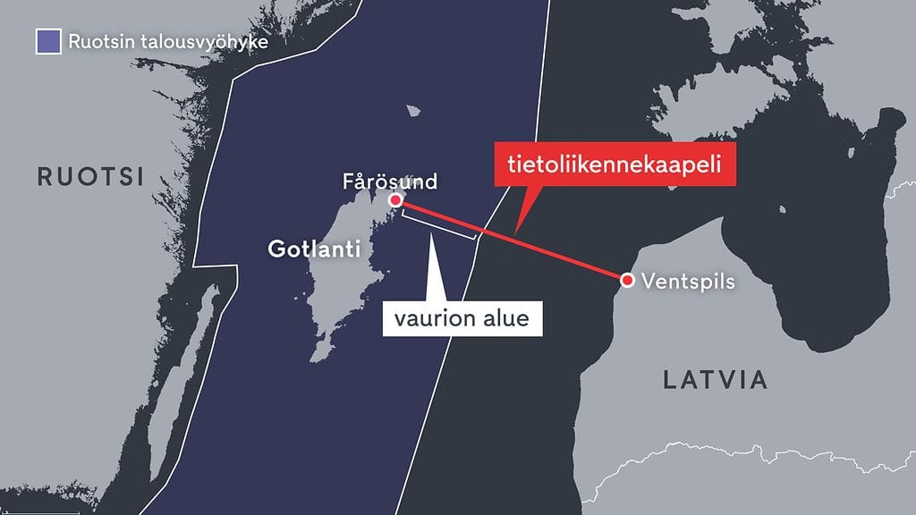 Ruotsin ja Latvian välinen tietoliikennekaapeli vaurioitui 26. tammikuuta.