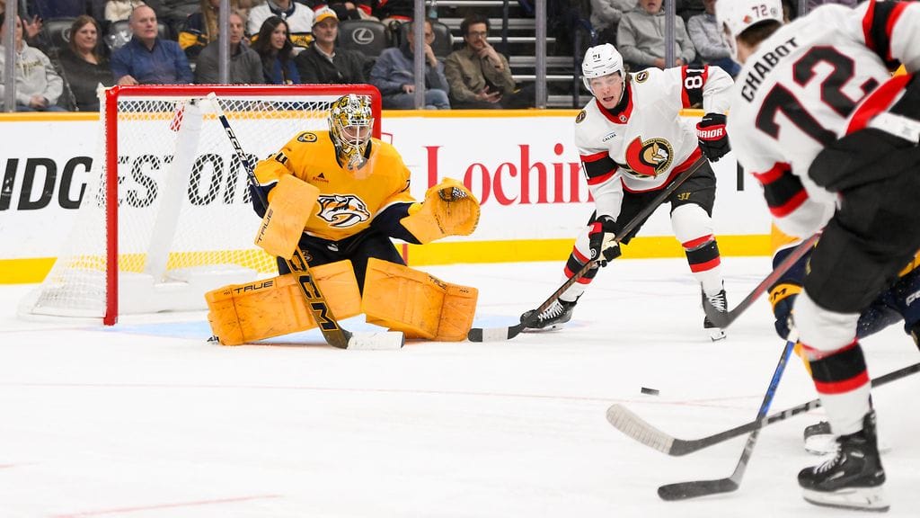 Juuse Saros torjui 34 kertaa Ottawaa vastaan.