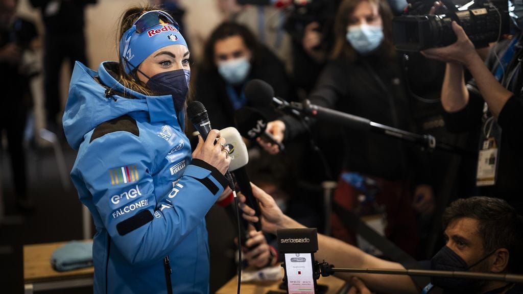 Dorothea Wierer puhui tilanteestaan lehdistökeskuksessa.