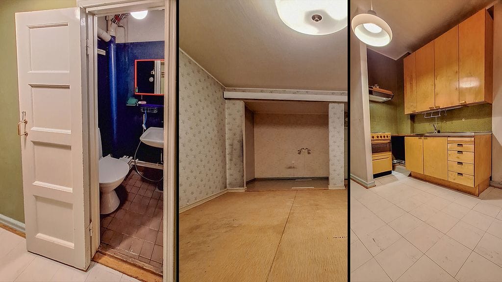 Oikotie-sivustolla oli tarjolla vuokra-asunto, jossa on vessa mutta ei kylpyhuonetta.