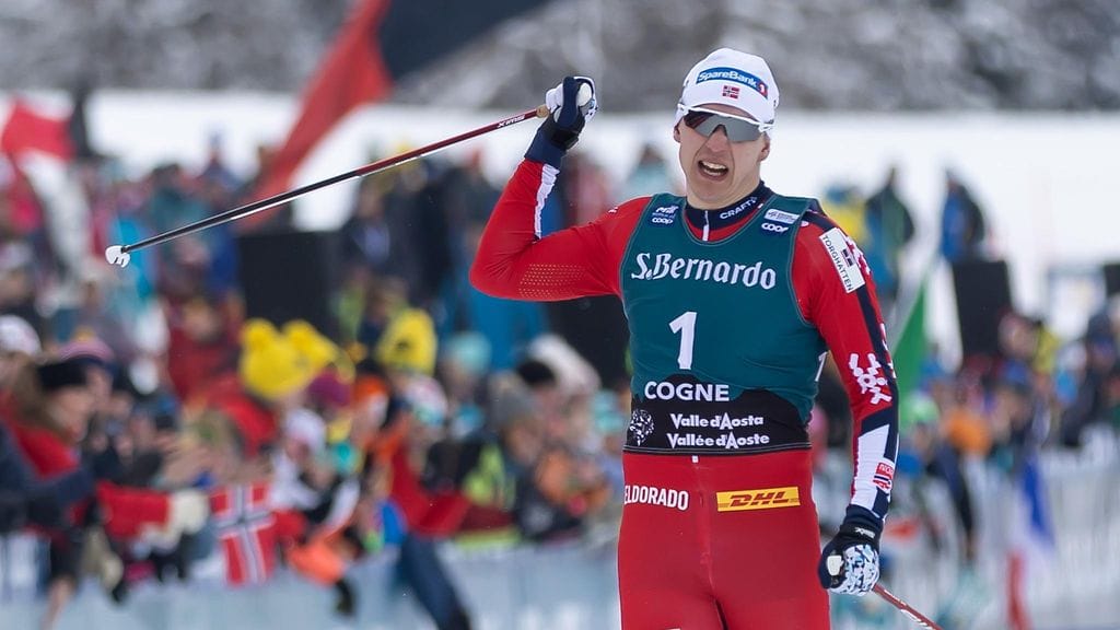 Erik Valnes juhli sprinttivoittoa Italian Cognessa.