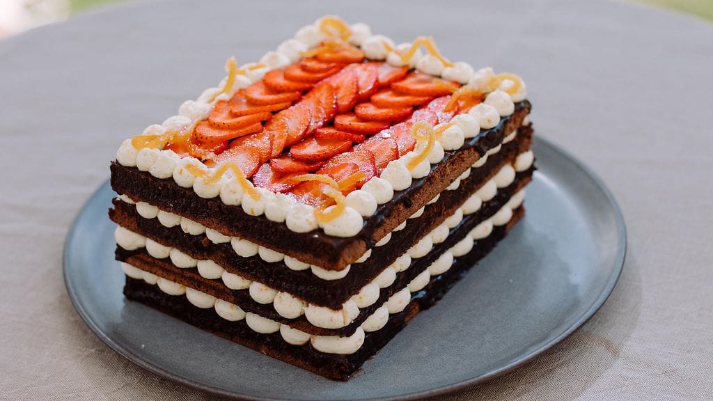 Janin appelsiininen mokkapala-nakukakku.