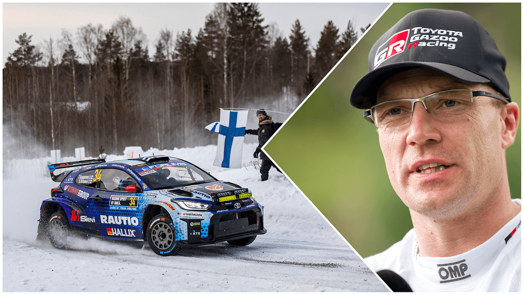 Toyotan tallipomo Jari-Matti Latvala myöntää tallin tarkkailevan 18-vuotiasta Tuukka Kauppista.